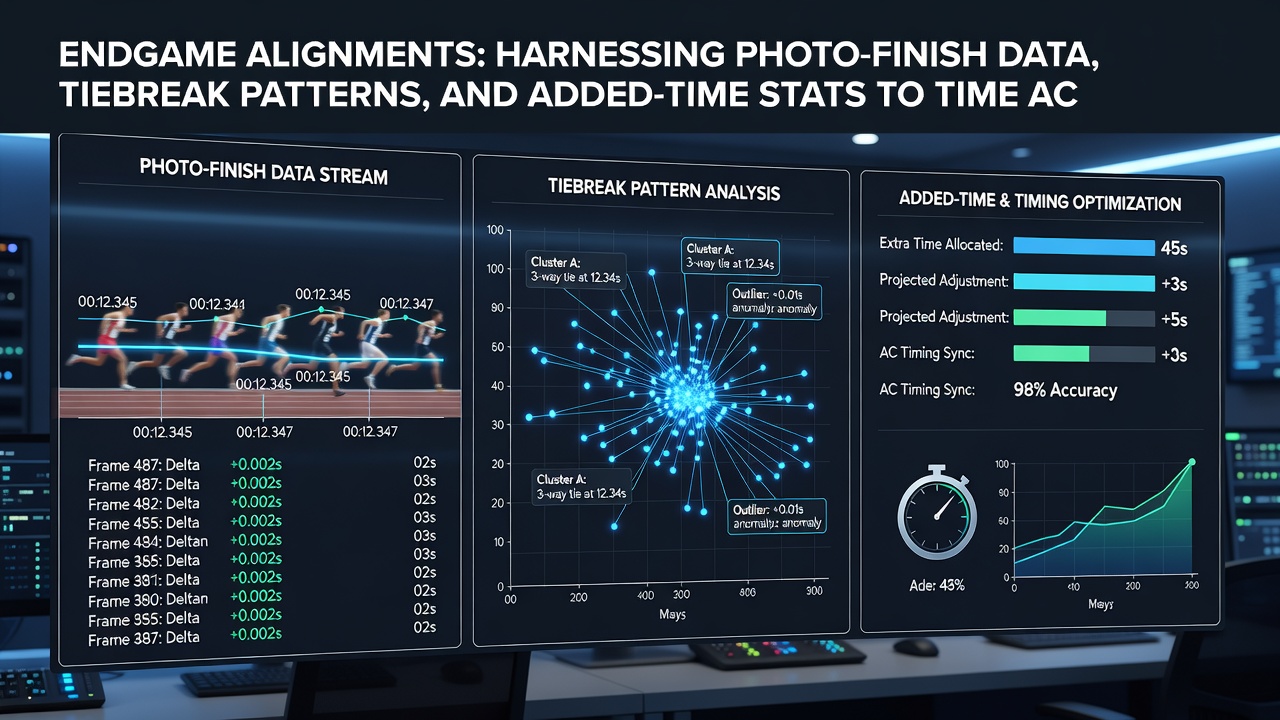 Split-screen graphic comparing photo-finish margins, tiebreak win percentages, and added-time goal timelines from recent seasons