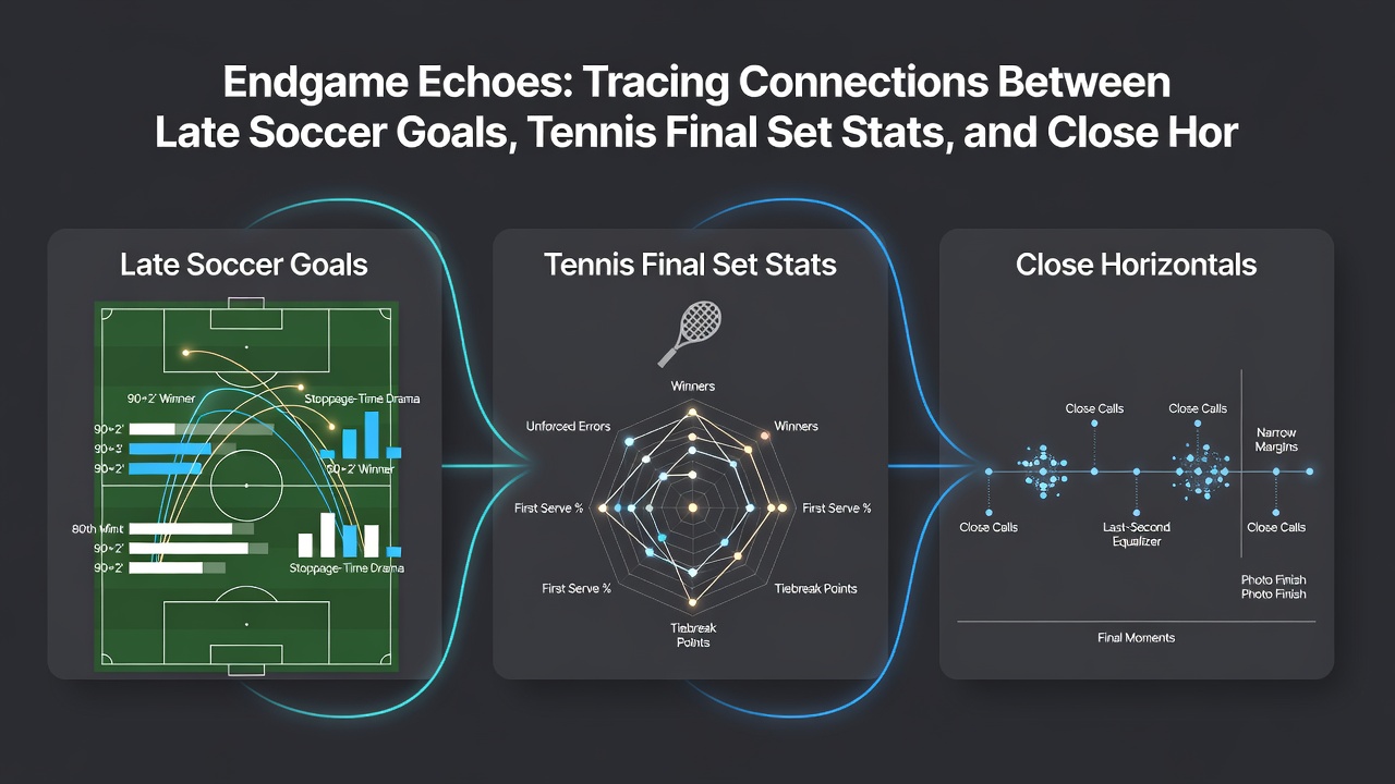 Comparative chart showing overlap frequencies between late soccer goals, tennis final sets, and tight horse racing finishes