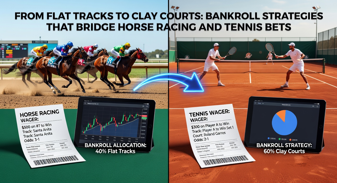 Close-up of a bettor's notebook showing calculated stakes for a horse race alongside tennis match odds, illustrating shared bankroll math