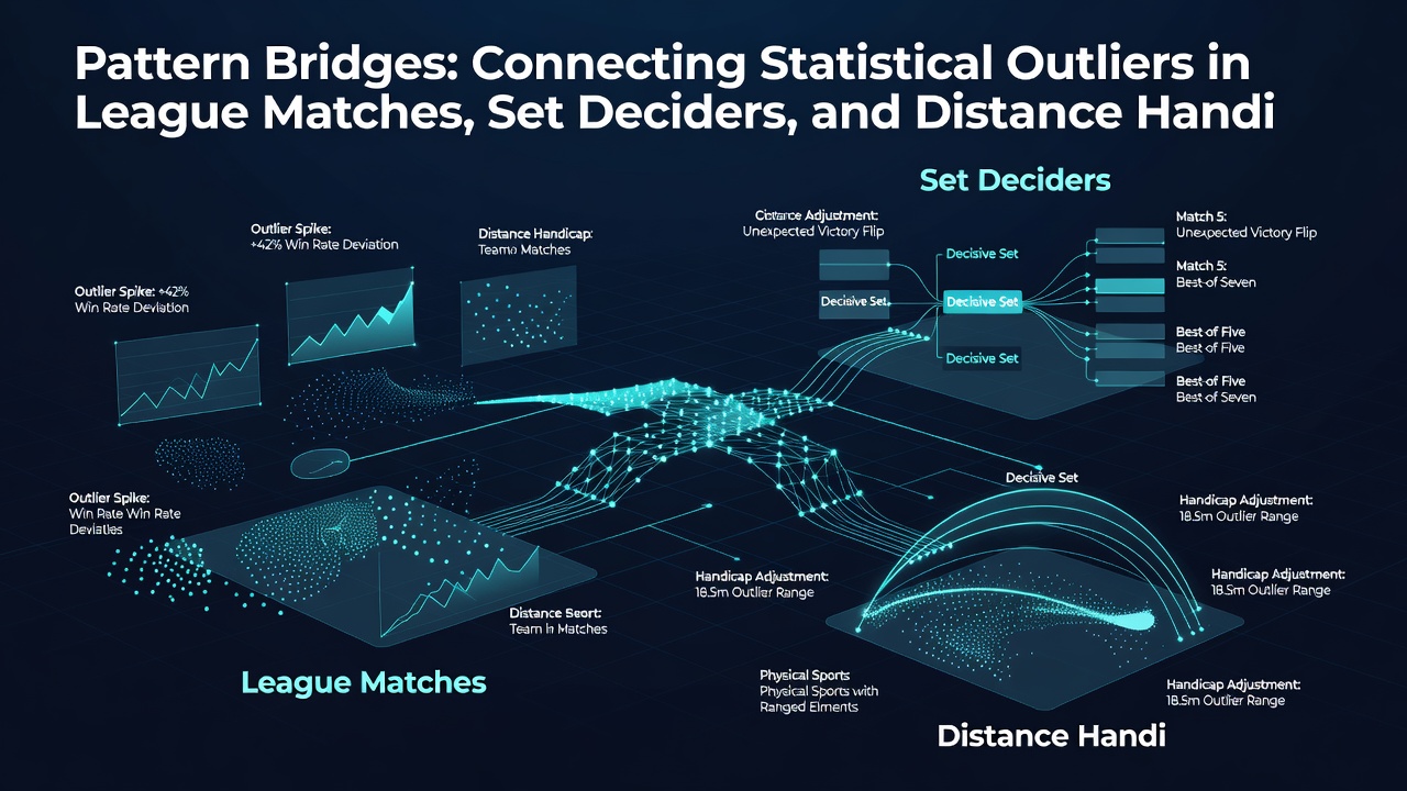 Comparative charts illustrating outlier connections between tennis tiebreaks, football results, and thoroughbred distance performance