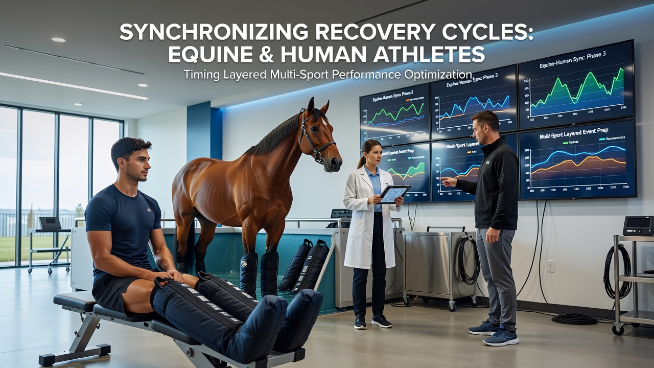 Graph comparing heart-rate variability recovery curves for racehorses and tennis athletes over a 72-hour window